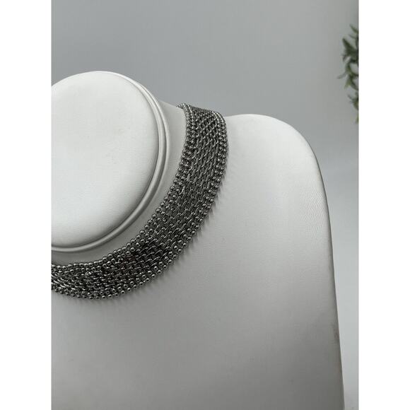 White House Black Market Silver Tone Mesh Woven Beaded ADJ Choker Necklace New - Picture 10 of 10